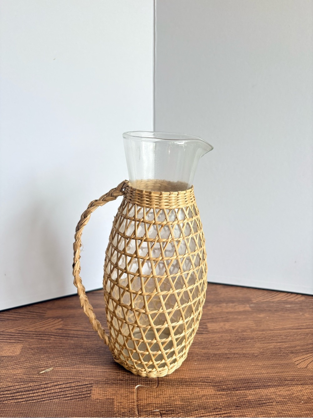 Vintage Woven Rattan Glass Pitcher - Picture 5 of 5